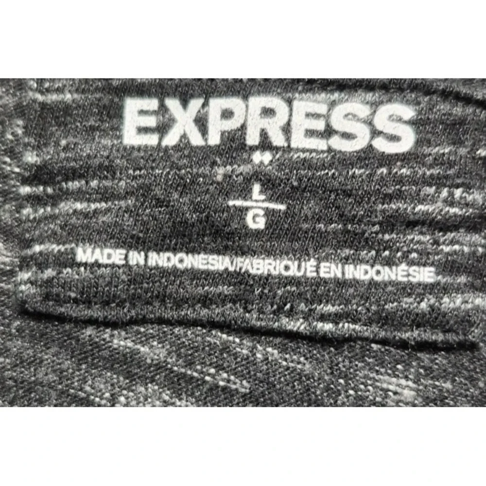 Express men's heather black front pocket hooded long sleeve shirt drawstring Lg.